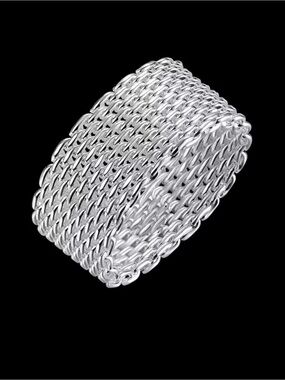 Size 7 Sterling Silver Wide Mesh Stretch Ring - 925 Sterling Silver